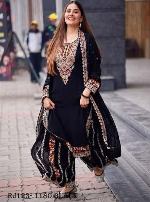 Party Wear Black Georgette Embroidery Work kurti Palazzo Set