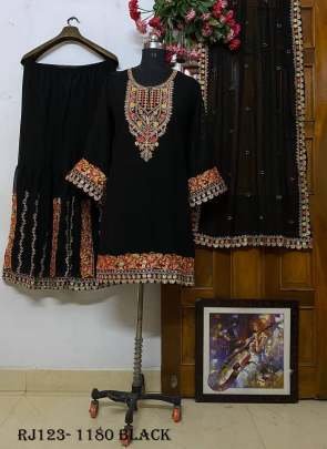 Party Wear Black Georgette Embroidery Work kurti Palazzo Set