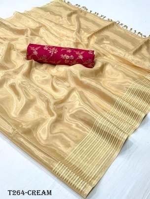 Party Wear Cream Pure Viscose Hand loom Weaving Saree