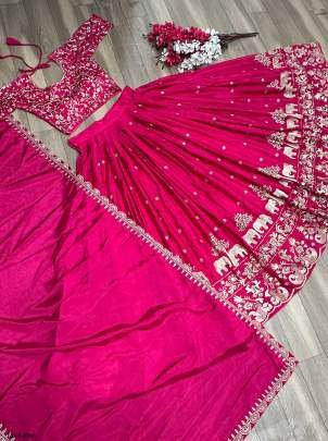 Party Wear Embroidery Chinon Pink Lehenga Choli