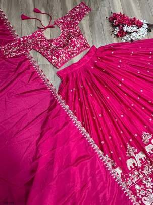 Party Wear Embroidery Chinon Pink Lehenga Choli
