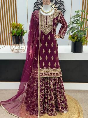 party wear fancy top dupatta and fully stitched gharara