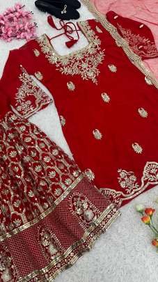 Party Wear Georgette With Embroidery Top Bottom Sharara Set