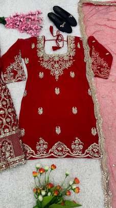 Party Wear Georgette With Embroidery Top Bottom Sharara Set