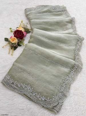 Party Wear Sea Green Zimmy Choo Handwork Saree