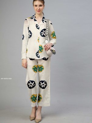 Party Wear Imported Magic Cotton Off White Co ord Set 