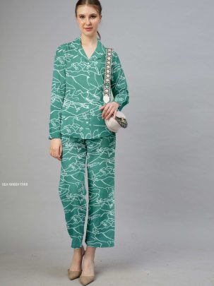 Party Wear Imported Magic Cotton Sea Green Co ord Set 