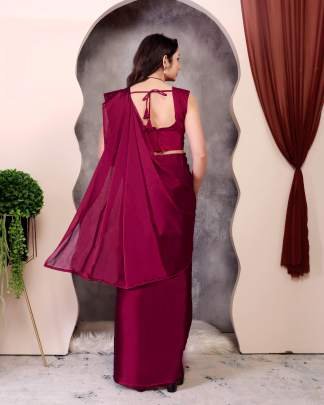 Party Wear Maroon Embroidery Sequence Work Ready To Wear Saree