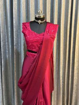 Party Wear Maroon Embroidery Sequence Work Ready To Wear Saree