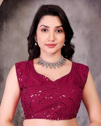 Party Wear Maroon Embroidery Sequence Work Ready To Wear Saree