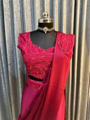 Party Wear Maroon Embroidery Sequence Work Ready To Wear Saree