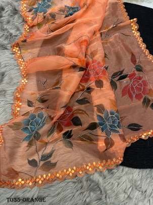 Party Wear Organza Orange Saree With Raw Silk Blouse 