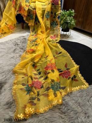 Party Wear Organza Yellow Saree With Raw Silk Blouse 