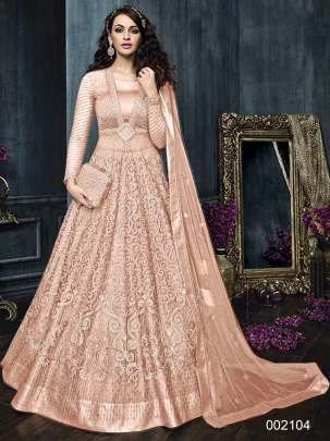 Party wear Peach Unstitched Gown With Dupatta Set