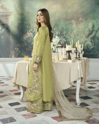 Party Wear Pista Green Pure Jimmy Choo Top Plazzo  Dupatta Set