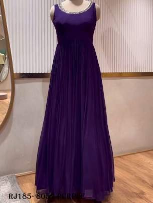 Party Wear Purple Chinon Silk Sequence Work Gown With Cotty