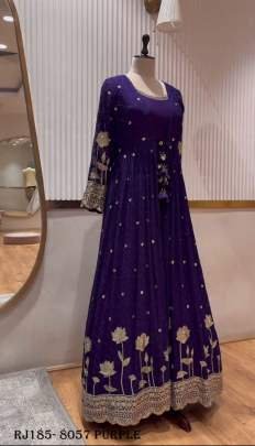 Party Wear Purple Chinon Silk Sequence Work Gown With Cotty