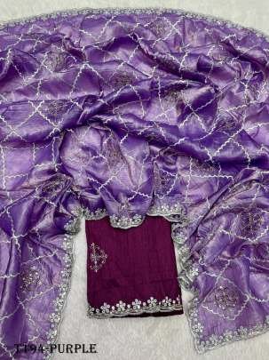 Party Wear Purple Soft Gold Crush Saree