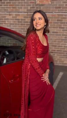 Party Wear Georgette Ready To Wear Red Saree With Shrug
