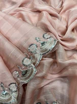 Party Wear Shining Peach Fully Sequence Work Saree