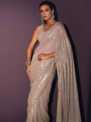 Party Wear Silver Georgette with Sequins Work Bollywood Saree