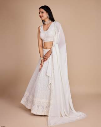 Party Wear White Georgette Lehenga Choli For Women