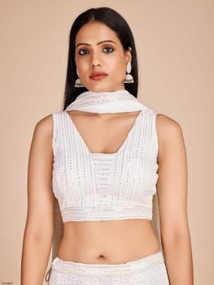 Party Wear White Georgette Lehenga Choli For Women