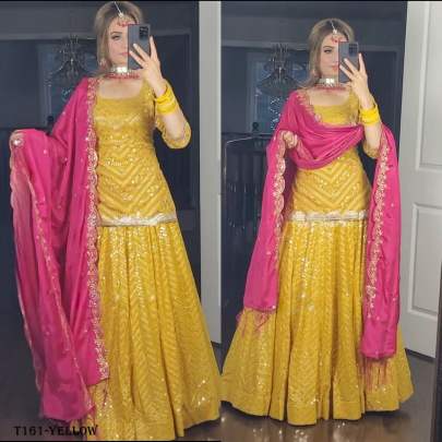 Party Wear Yellow Georgette Lehenga Choli