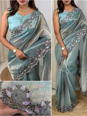 Partywear Taspa Silk Saree With Cutwork Design