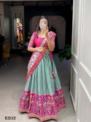 Pista Patola Digital Printed Muslin Cotton Lehenga Choli