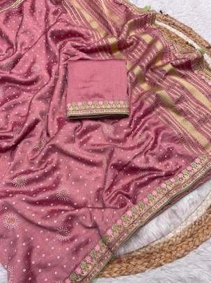 Peach Attractive Designer Vichitra Saree With Multi Work