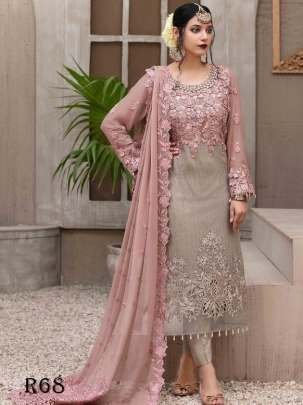 Peach Designer Embroidered Pakistani Suits