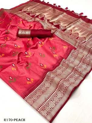 Peach Exclusive Handloom Weaving Silk Saree With Contrast Pallu