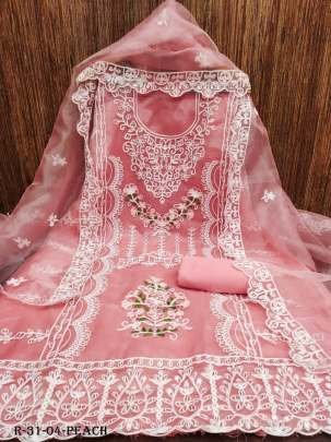 Peach Organza Silk Dress Material