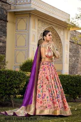 Peach Paithani Silk Jacquard Umbrella Lehenga With Matching Blouse And Dupatta