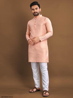 Peach Poshak Soft Jacquard Buti Men Kurta With Pajama