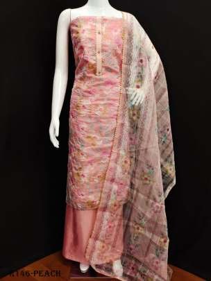 Peach Position Printed Organza Dress Material