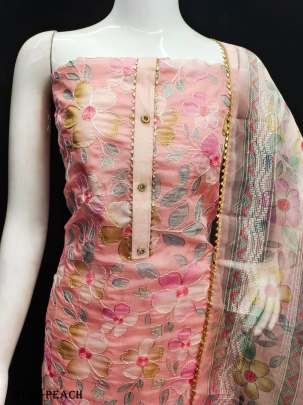 Peach Position Printed Organza Dress Material