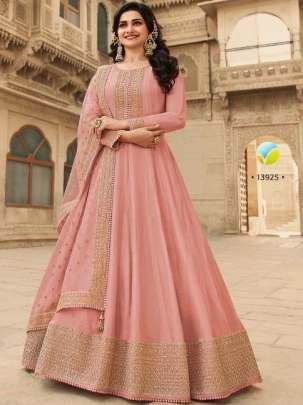 Baby Pink Anarkali Style Semi Stitch Gown With Dupatta