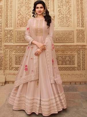 Peach Soft Silk Anarkali Semi Stitch Suit With Dupatta