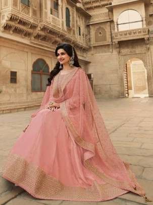 Baby Pink Anarkali Style Semi Stitch Gown With Dupatta