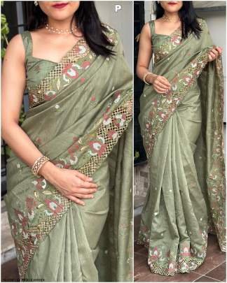 Pickle Green Slub Silk Wedding Wear Saree