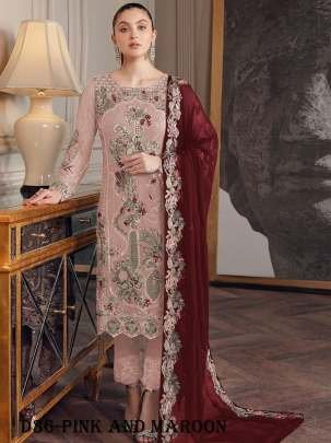 Pink and Maroon Color Embroidered Fox Georgette Suit Set