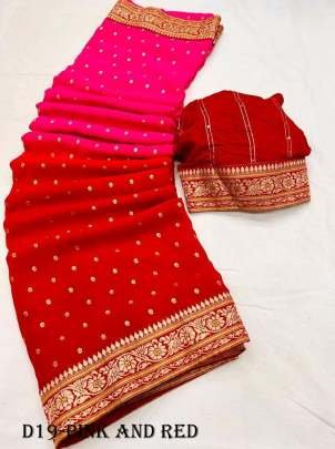 Pink and Red Color Heavy Georgette Saree With foil print