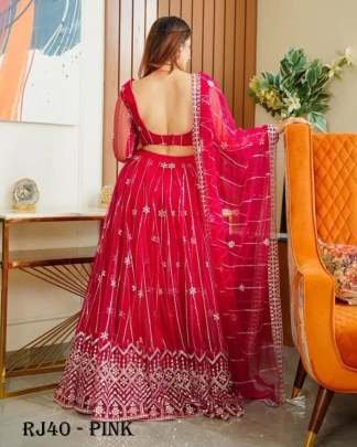 Pink Butterfly Net 9mm Sequence Work Lehenga Choli Dupatta Set