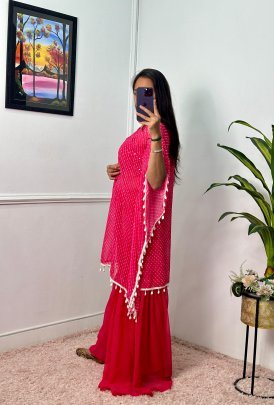 Pink Festive Sharara Set with Tassel Trimmed Kaftan