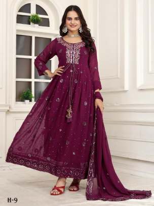 Wine Georgette Sequence Ready Made Suit For Women