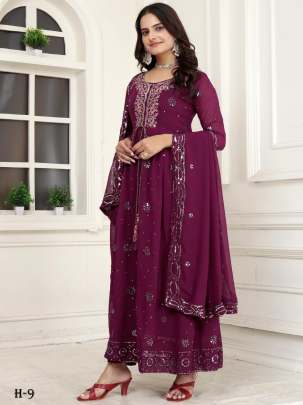 Wine Georgette Sequence Ready Made Suit For Women