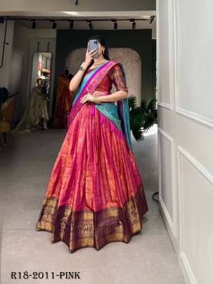 Pink South Indian Style Kanjivaram Silk Lehenga Choli