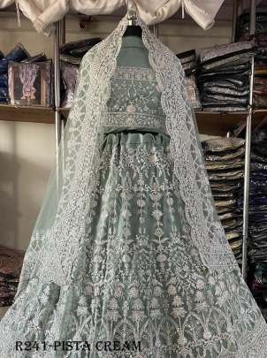 Pista Cream Exclusive Heavy Butterfly Net Bridal Lehenga Choli